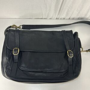Vintage Genuine Black Leather Briefcase Messenger Bag Double Buckle